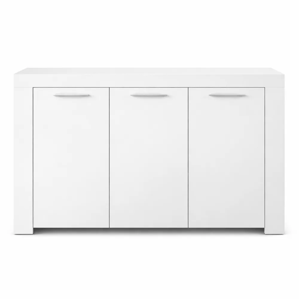 Credenza moderna a 3 ante per soggiorno, mobile porta TV bianco