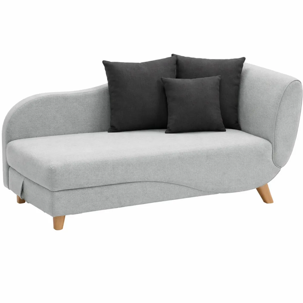 Chaise longue letto con contenitore in tessuto grigio angolo sinistro
