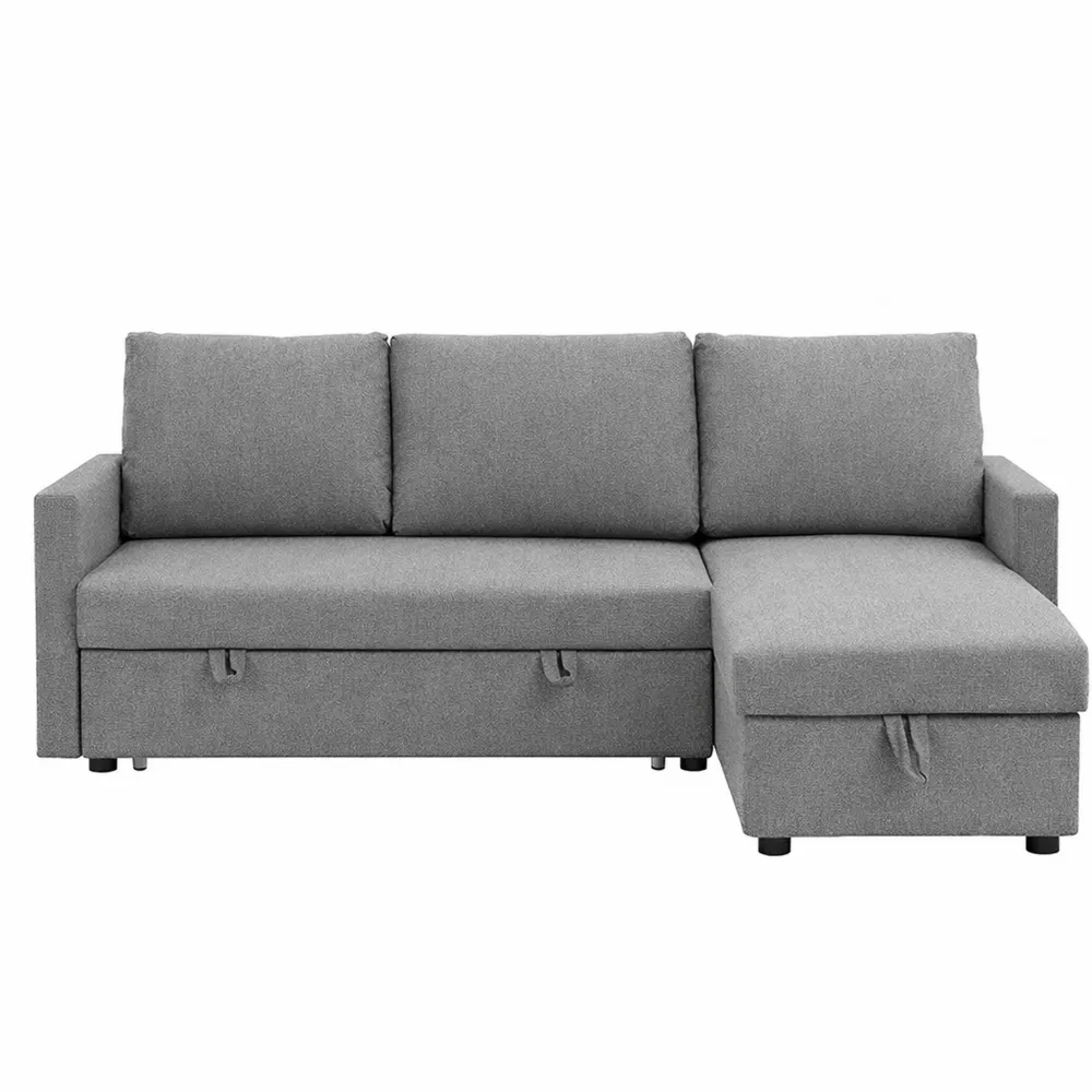 Divano Letto 3 Posti con Vano Contenitore e Cuscini Sfoderabili, Grigio Chiaro