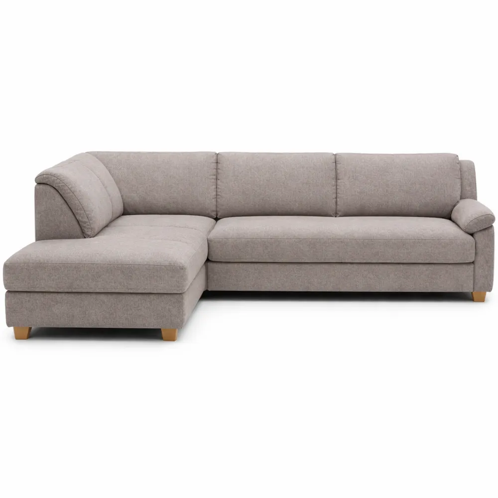 Divano Angolare a Forma di L con Funzione Sonno 254x186 cm, Colore Tortora