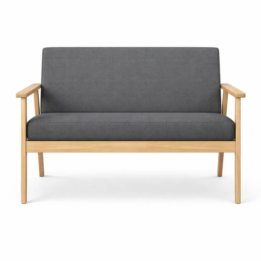 Divano a 2 posti scandinavo in tessuto di lino per interni, grigio scuro