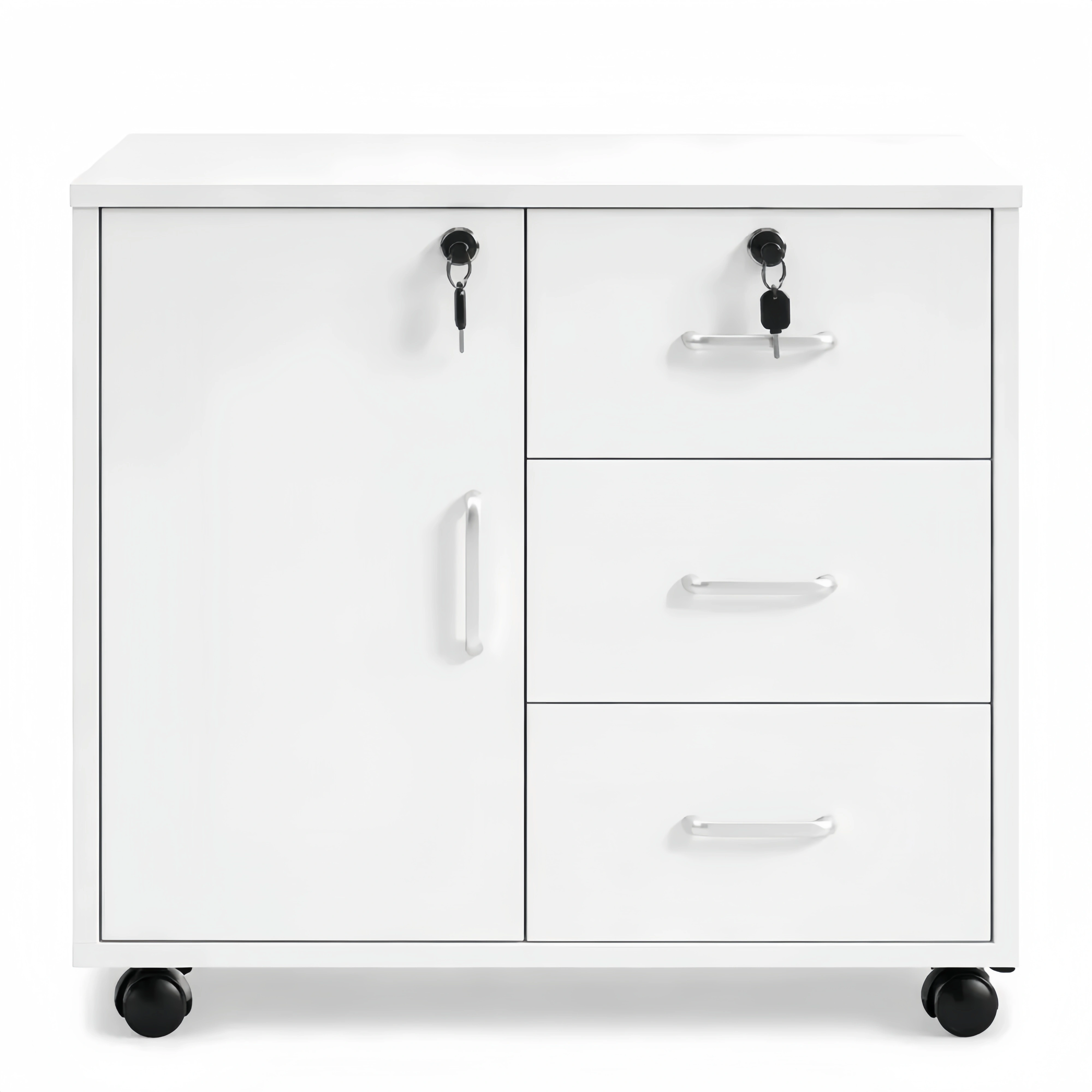 Caisson de Bureau Mobile avec Tiroirs et Roulettes, Rangement Verrouillable pour Dossiers A4