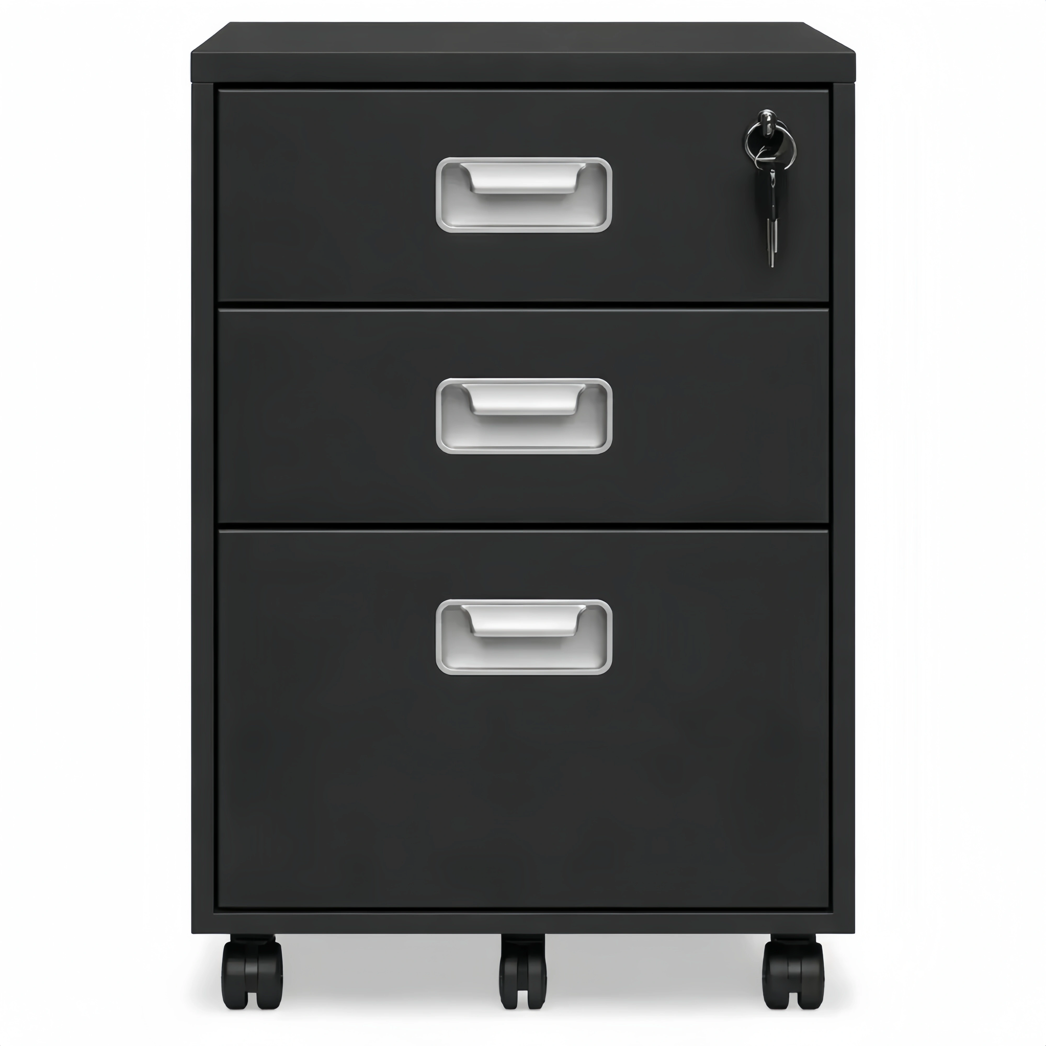 Caisson de Bureau Mobile à 3 Tiroirs Verrouillables avec Roulettes