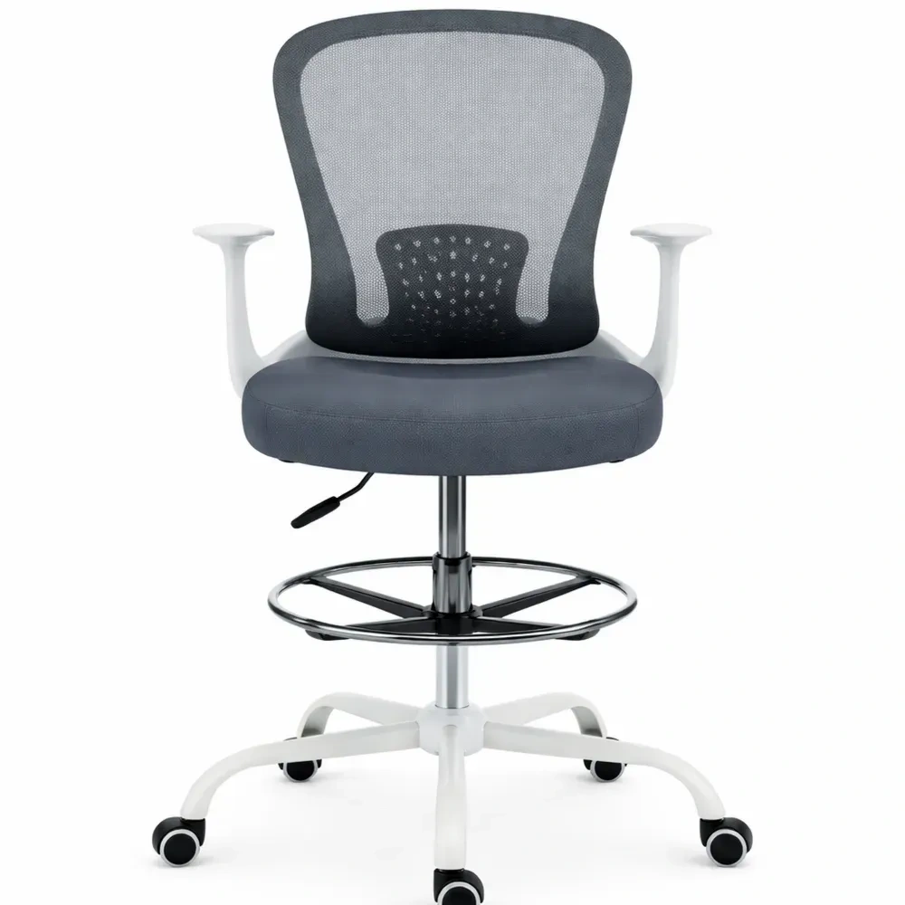 Chaise de Bureau Ergonomique avec Repose-Pieds et Accoudoirs Réglables, Siège Pivotant en Maille