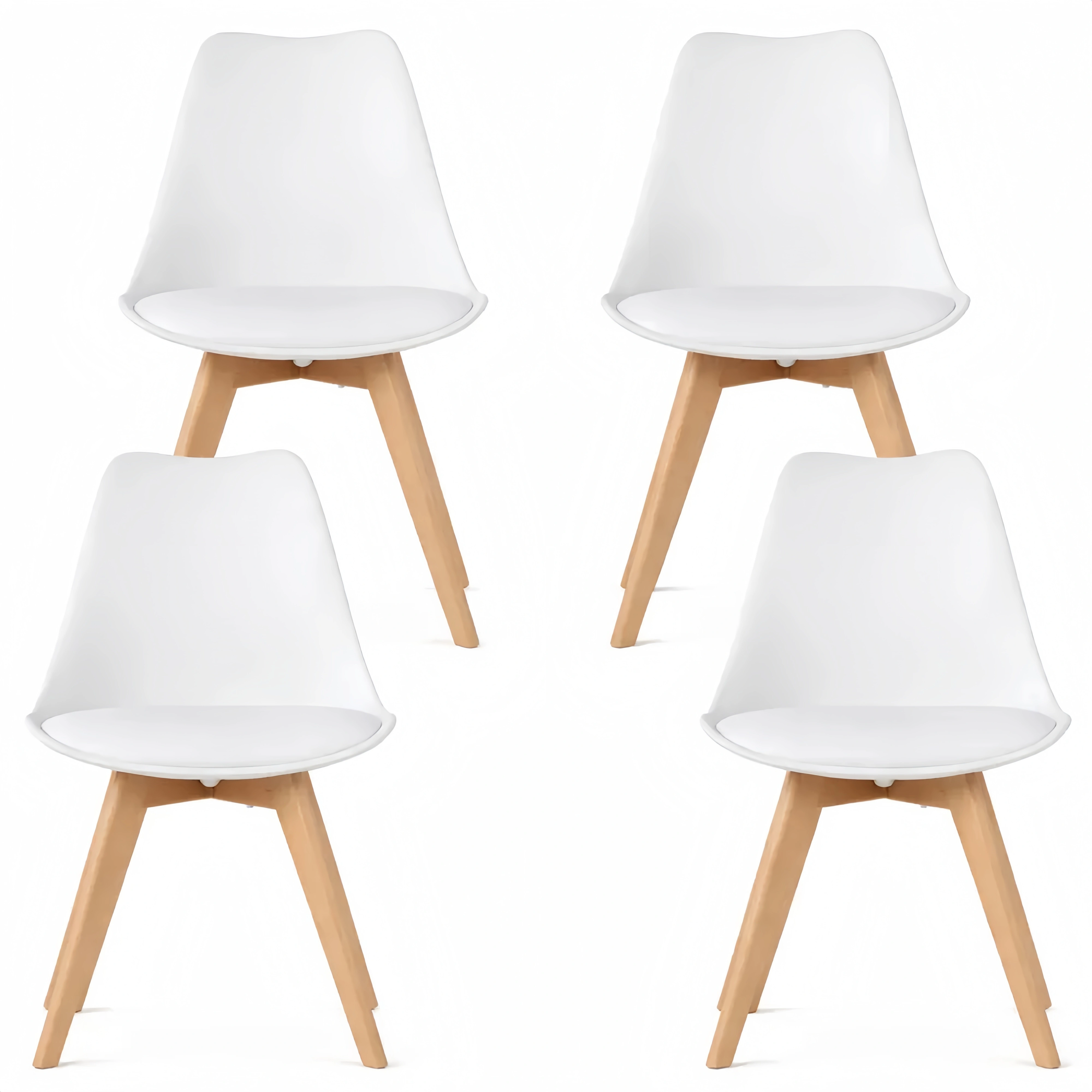 Lot de 4 chaises de salle à manger scandinaves rembourrées avec pieds en bois de hêtre