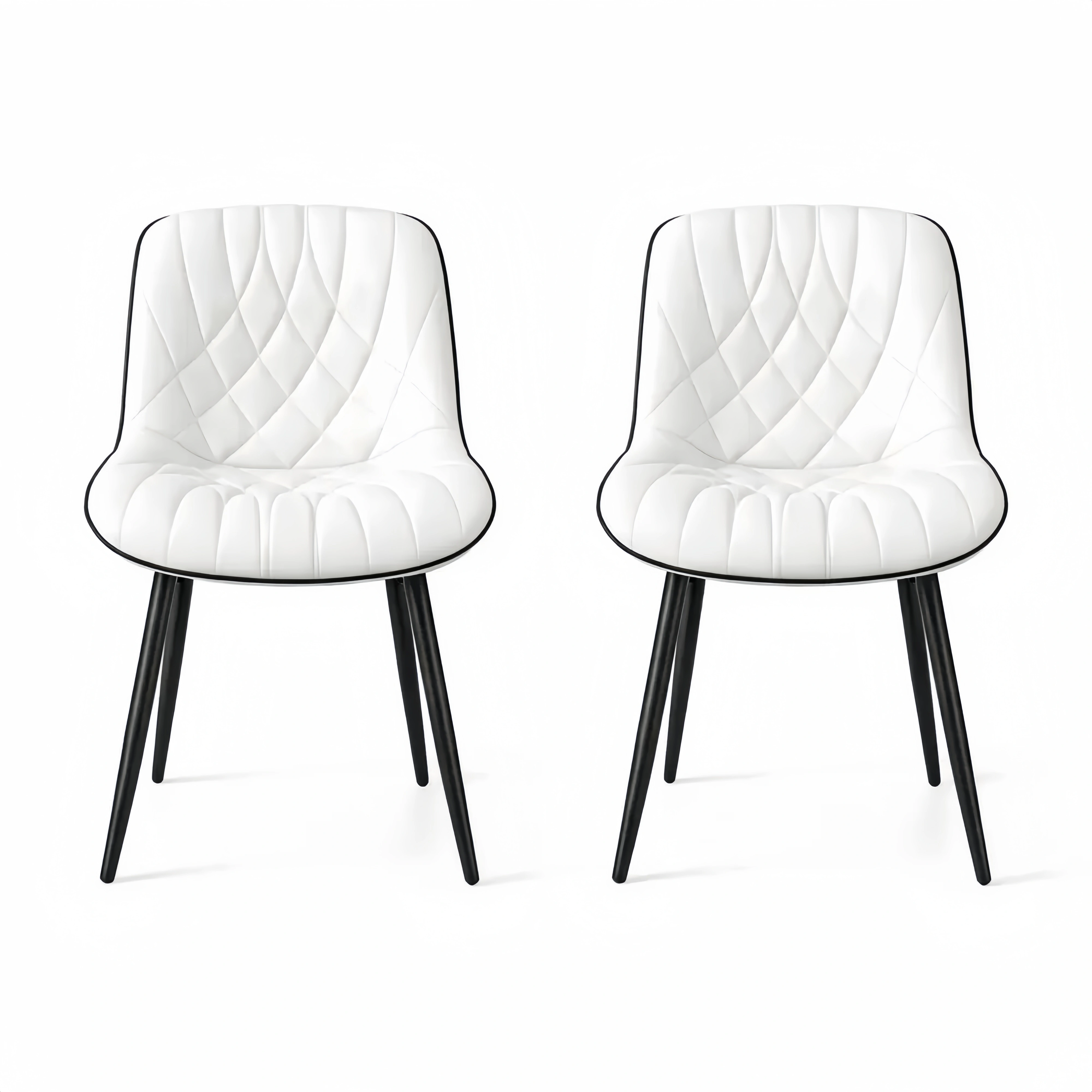 Lot de 2 chaises de salle à manger modernes en similicuir avec pieds en métal, blanc