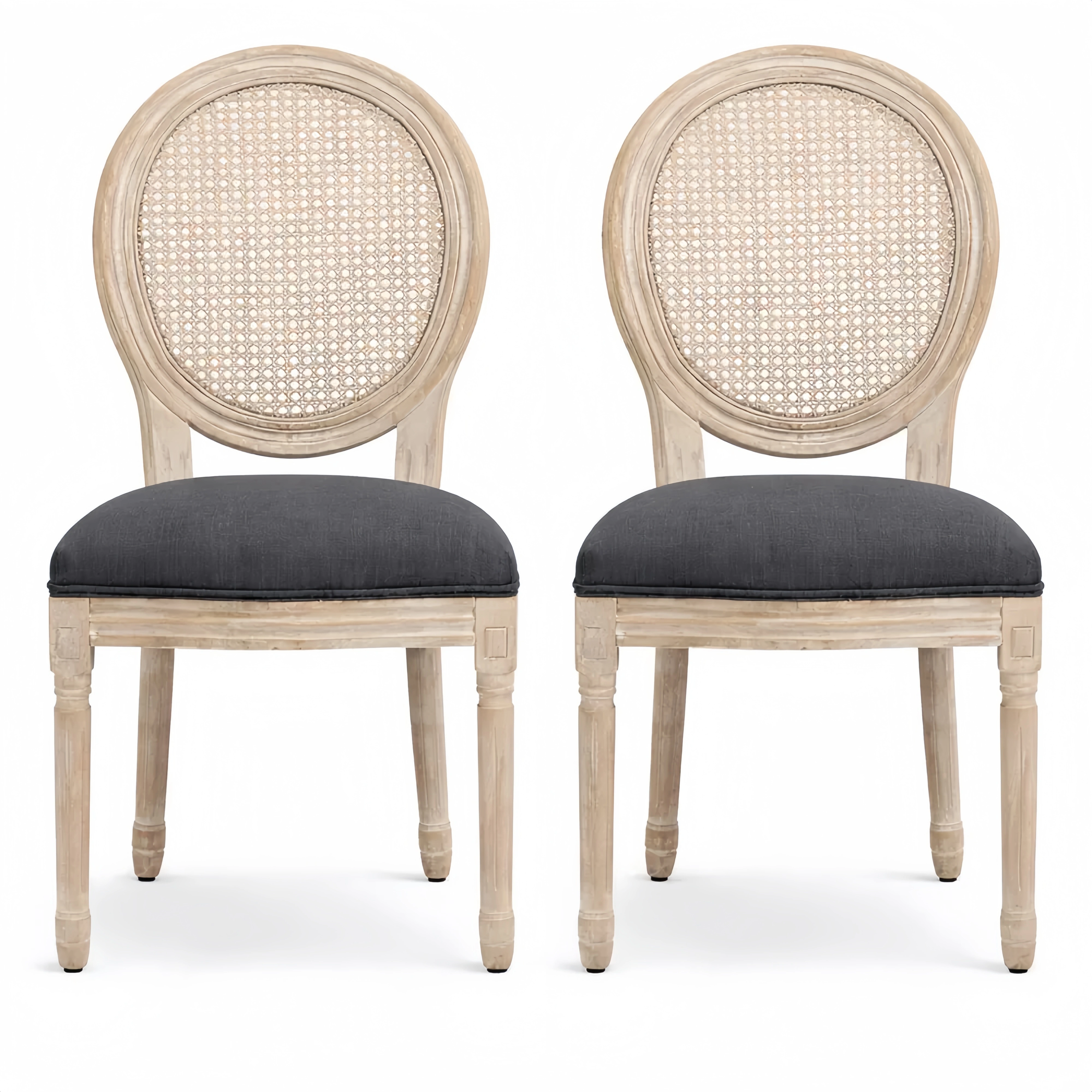 Ensemble de 2 chaises de salle à manger en bois sculpté avec dossier en cannage