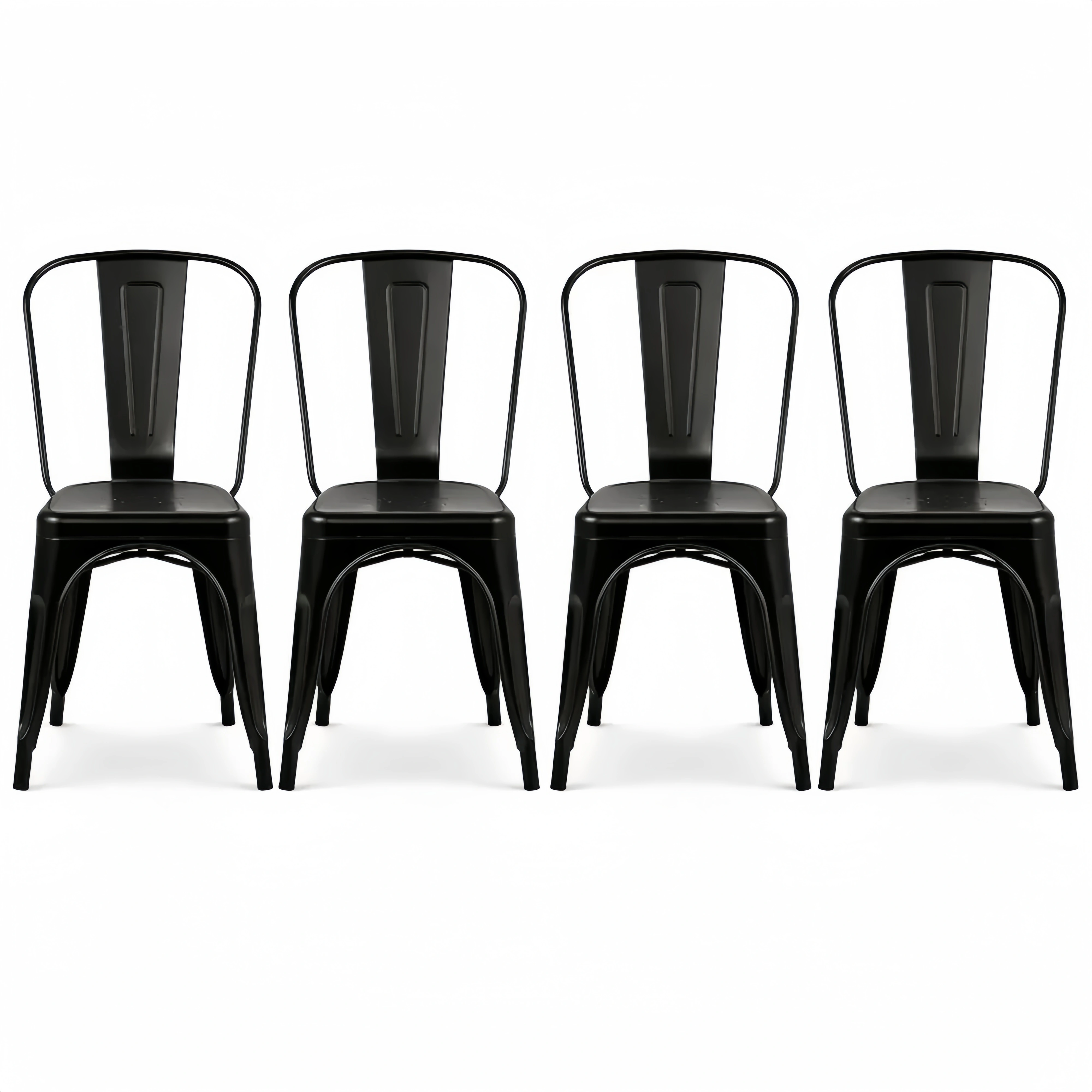Lot de 4 Chaises Empilables en Métal Noir pour Salle à Manger ou Jardin