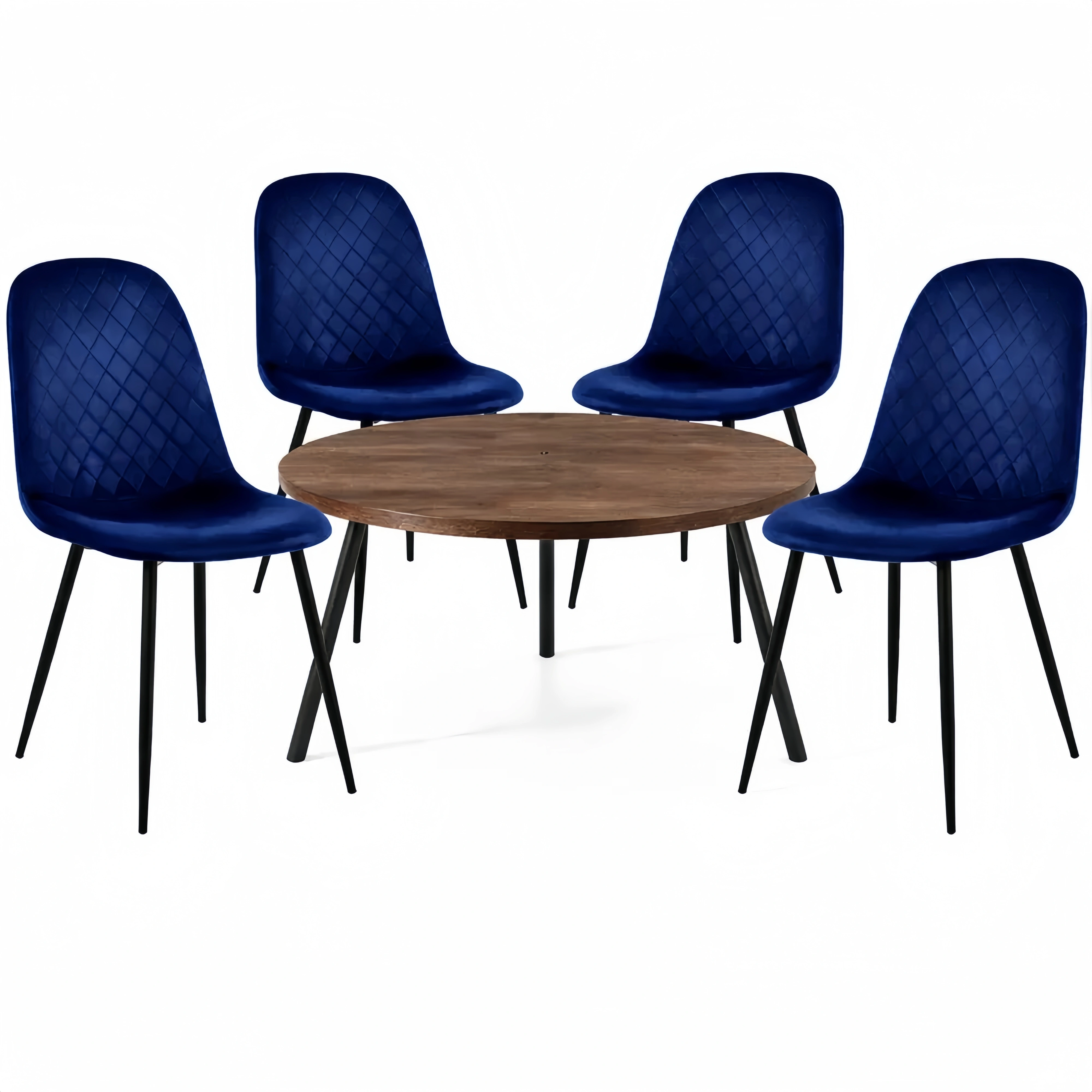 Lot de 4 chaises en velours bleu foncé avec pieds en métal noir