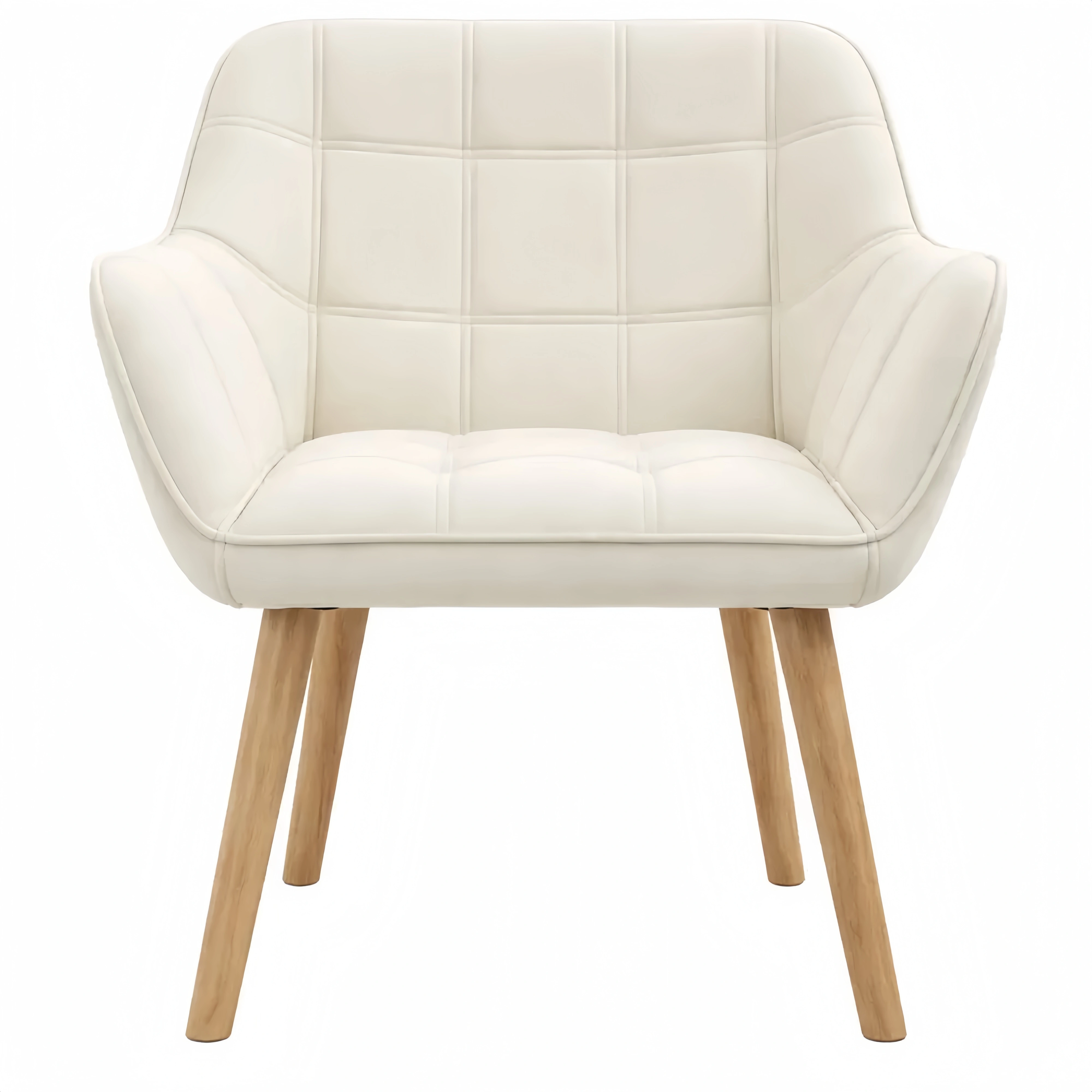 Chaise scandinave avec dossier haut et accoudoirs rembourrés, revêtement effet velours, crème