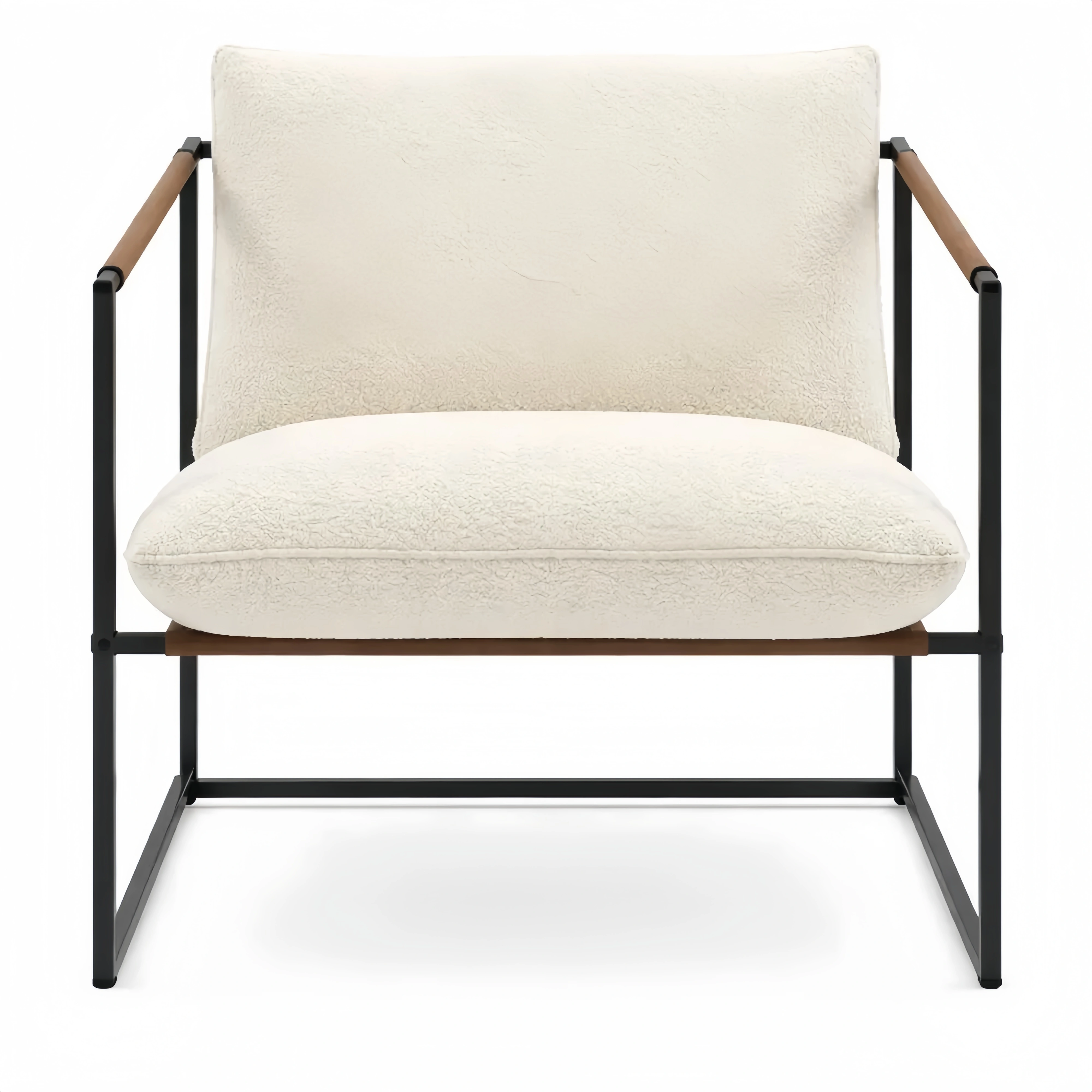 Fauteuil d'appoint en tissu bouclette, grande assise, structure en acier, couleur crème