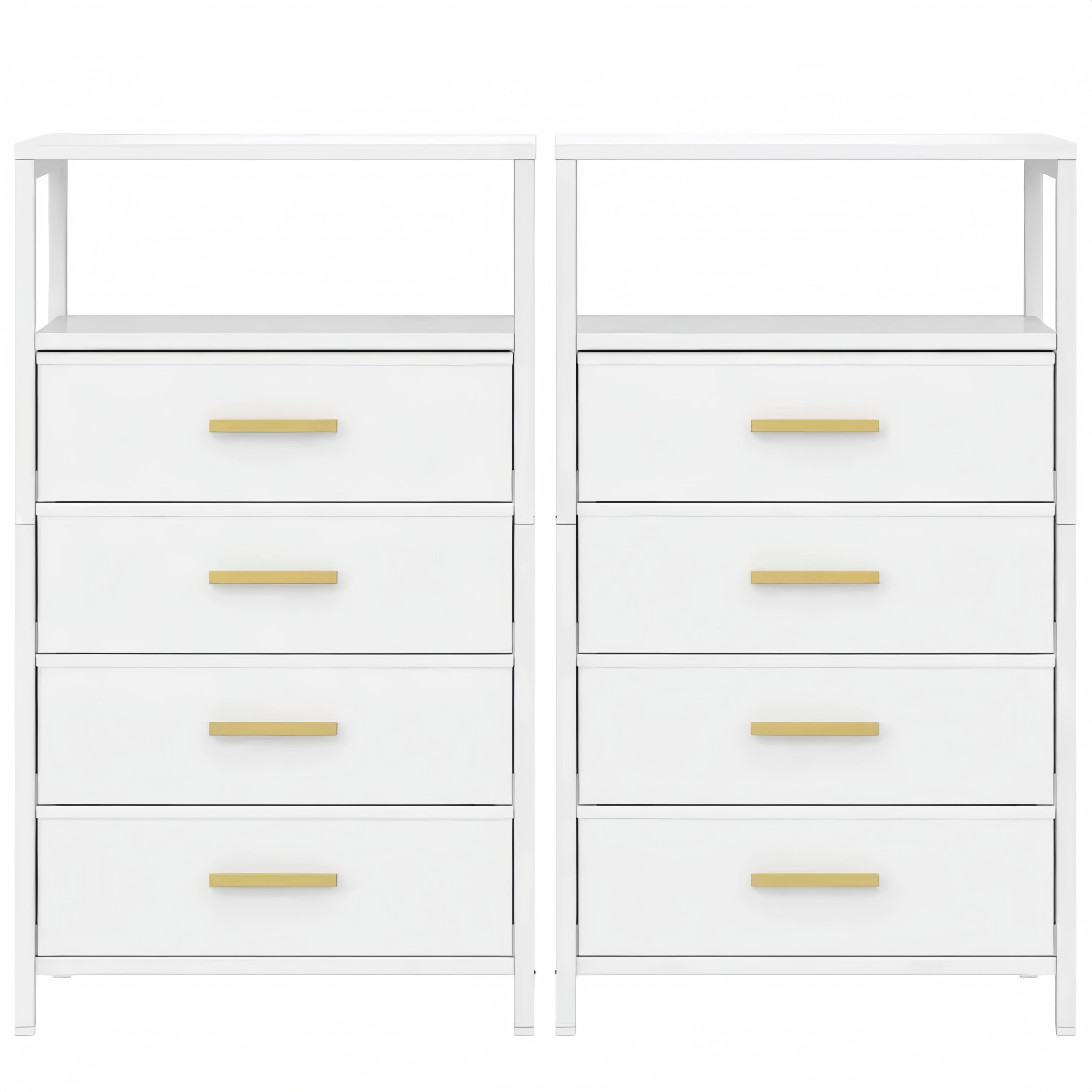 Table de nuit moderne, ensemble de 2 avec compartiment ouvert et 4 tiroirs en tissu, pour chambre et salon, 30 x 40 x 70 cm, blanc