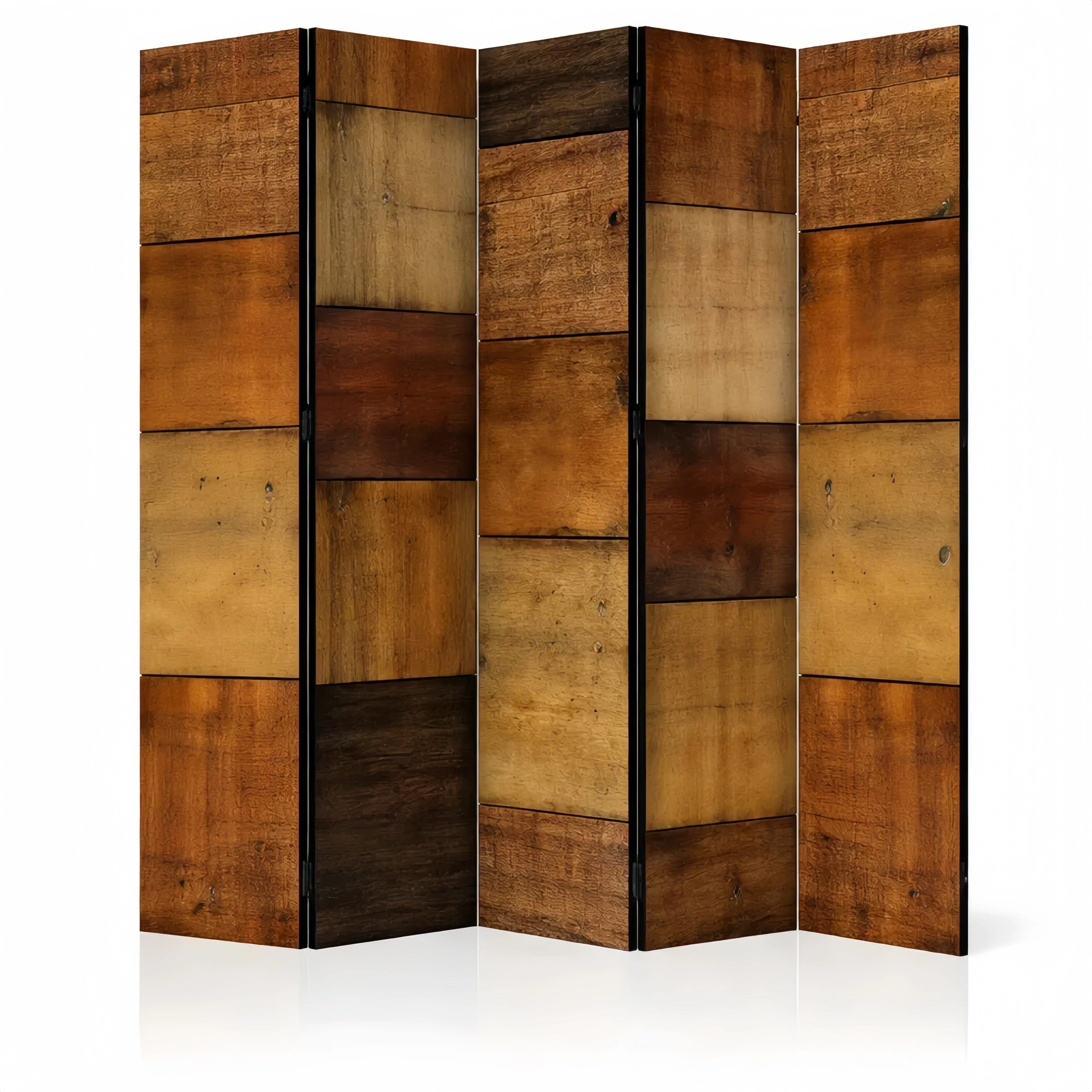 Paravent décoratif intissé abstrait 225x172 cm - Bois et couleurs naturelles