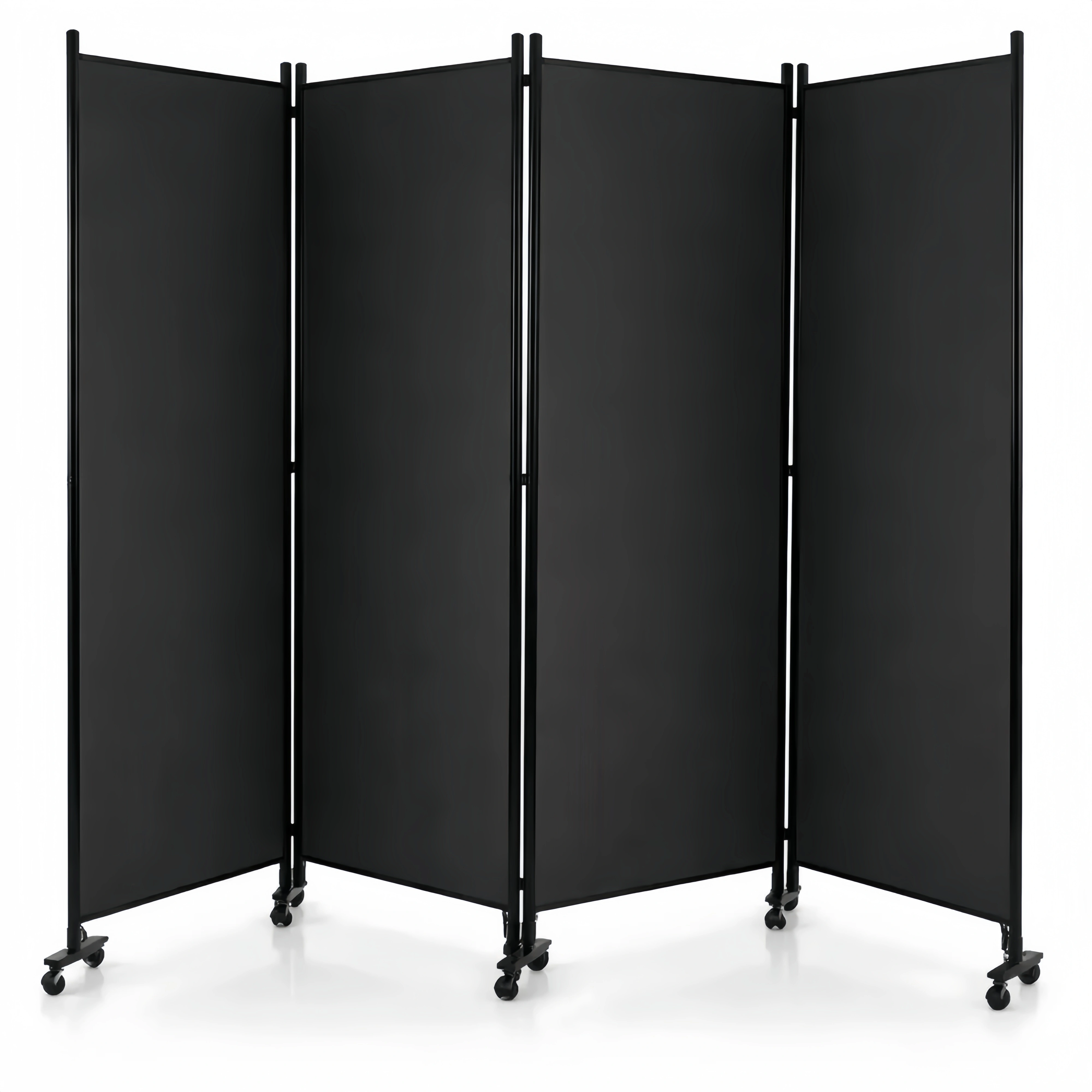 Cloison de Séparation Pliable à 4 Panneaux avec Roulettes, 225x173CM, Cadre Métal, Utilisation Polyvalente