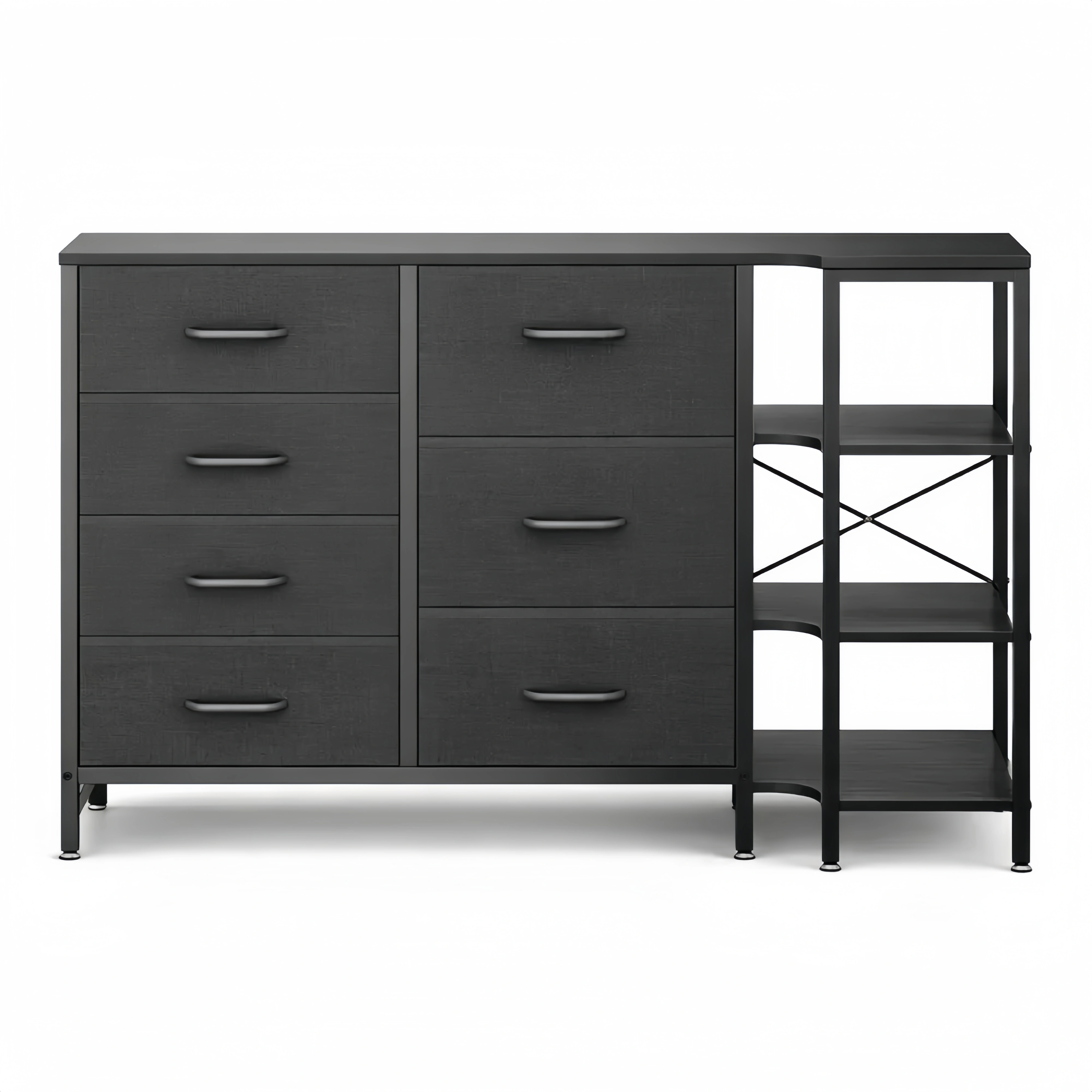 Commode d'angle avec tiroirs, prises USB et éclairage LED, idéale pour chambre et salon, noire