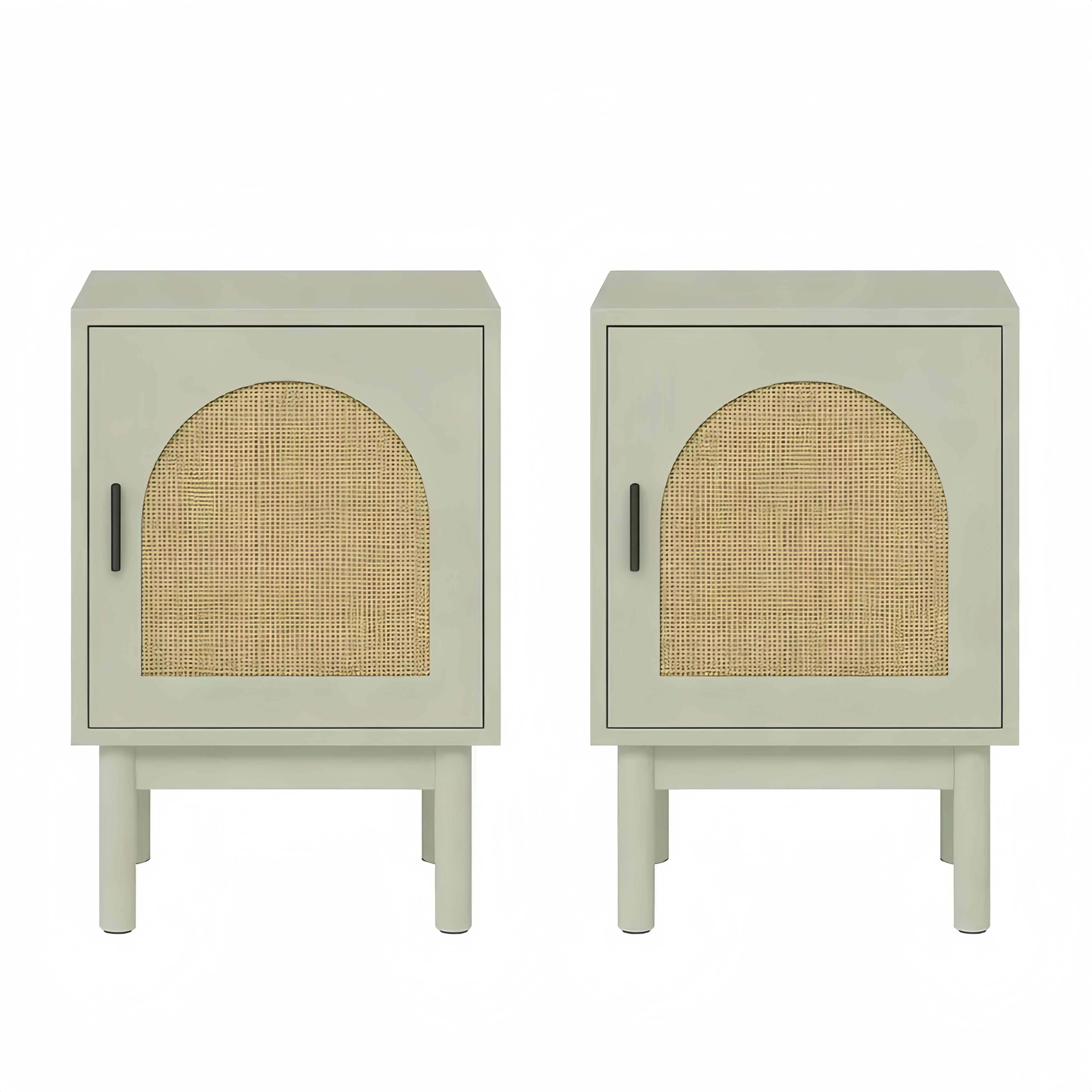 Tables de Nuit Bohèmes avec Porte en Résine Tressée et Pieds en Bois