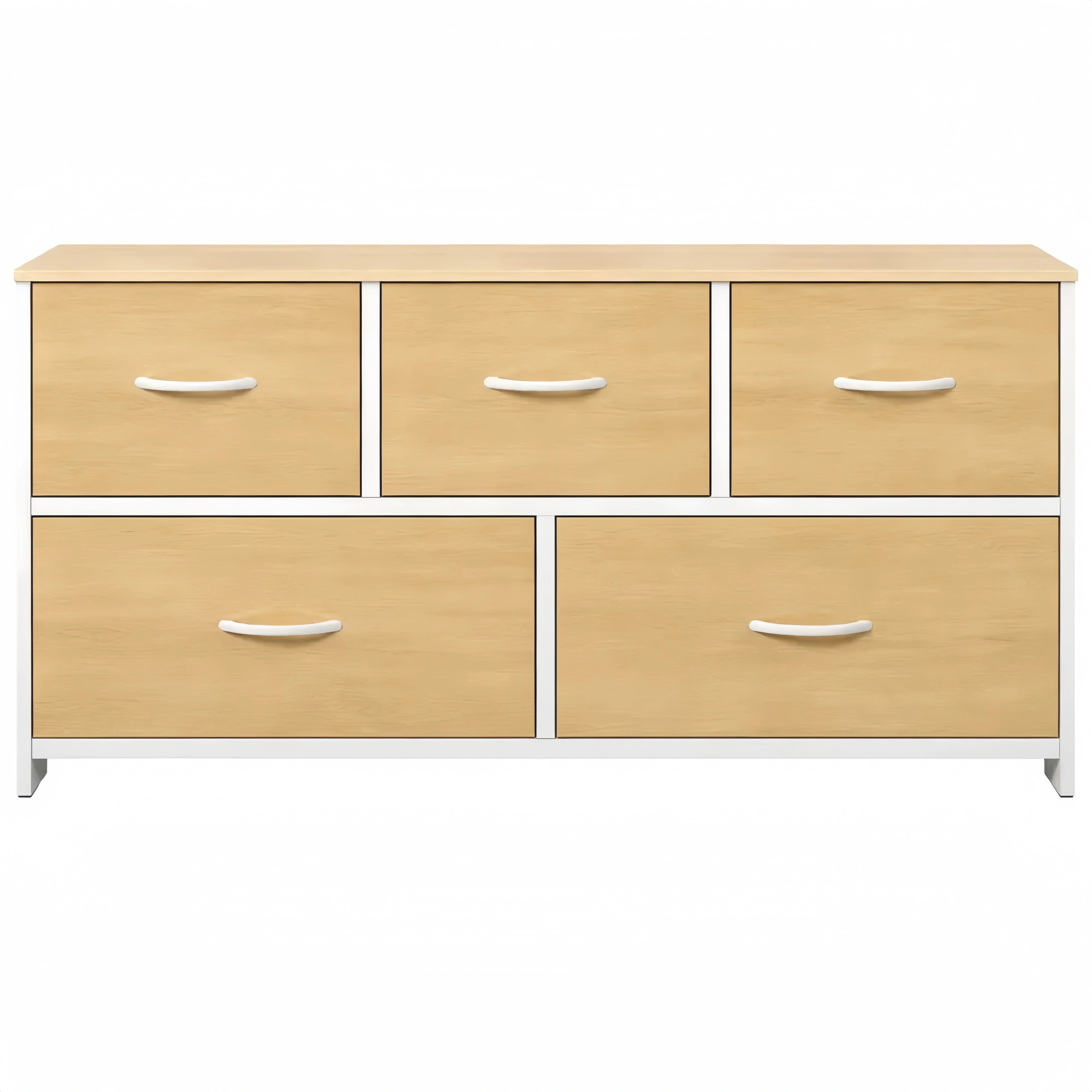 Commode 5 Tiroirs en Tissu avec Cadre Métallique et Bois Ingénierie