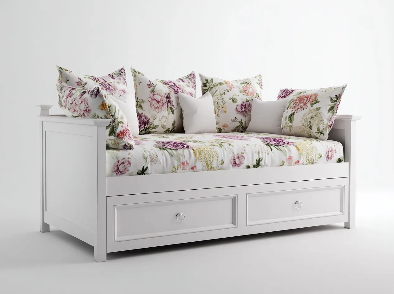 Sofás cama de madera blanca 200x90x85 cm - diseño moderno con 2 cajones para sala de estar-Casamyly