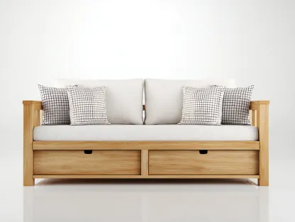Sofás cama de madera color natural 200x90x80 cm - diseño moderno con 2 cajones para sala de estar-Casamyly