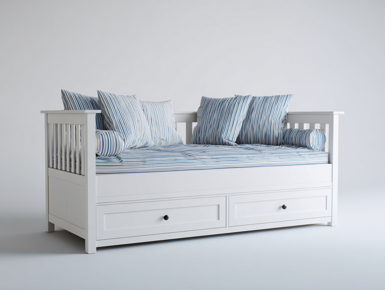 Sofás cama de madera blanca 200x90x85 cm - diseño moderno con 2 cajones para sala de estar-Casamyly
