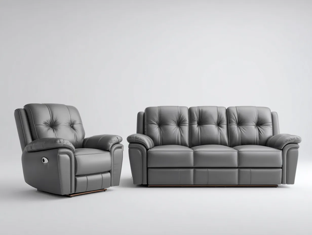 Conjunto de sofás reclinables tapizado en cuero sintético 200x95x100 cm gris - diseño acolchado - para salón-Casamyly