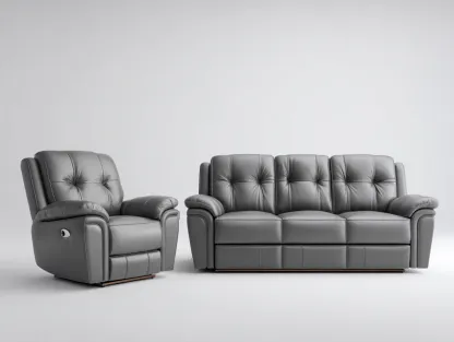 Conjunto de sofás reclinables tapizado en cuero sintético 200x95x100 cm gris - diseño acolchado - para salón-Casamyly