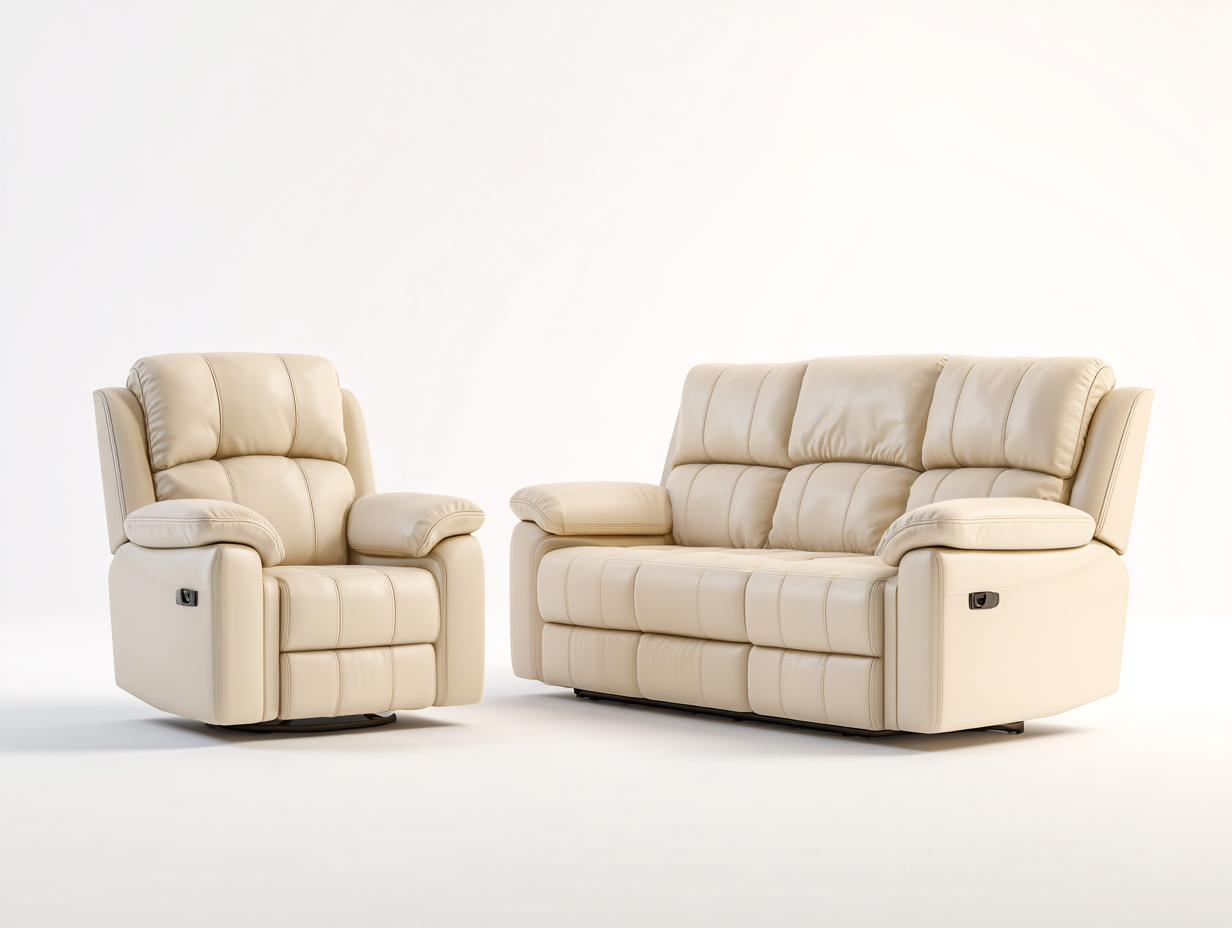 Conjunto de sofás reclinables cuero sintético 195x95x100 cm y 95x95x100 cm - beige - diseño moderno confortable-Casamyly