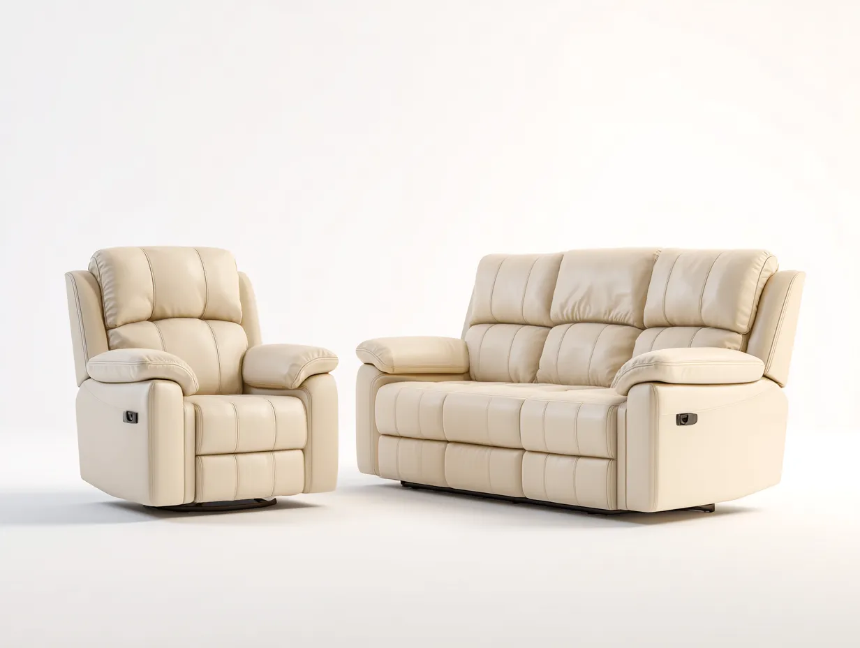 Conjunto de sofás reclinables cuero sintético 195x95x100 cm y 95x95x100 cm - beige - diseño moderno confortable-Casamyly