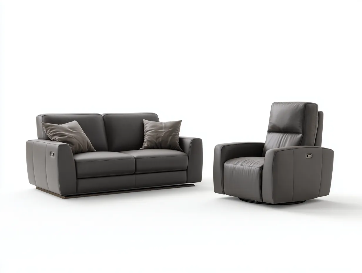 Conjunto de sofás reclinables tapizado en piel sintética gris 185x90x105 cm - diseño moderno para sala de estar-Casamyly