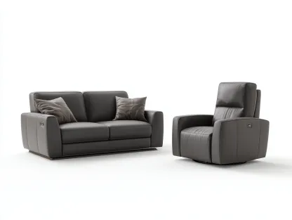 Conjunto de sofás reclinables tapizado en piel sintética gris 185x90x105 cm - diseño moderno para sala de estar-Casamyly