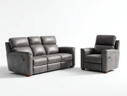 Conjunto de sofás reclinables 3 plazas y sillón tapizado en cuero sintético 210x95x100 cm - gris oscuro - diseño moderno de sala de estar-Casamyly