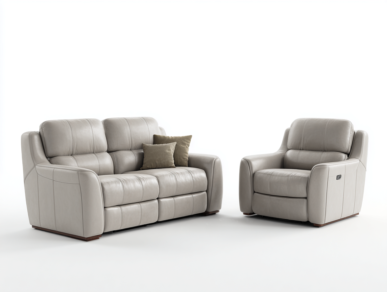 Conjunto de sofás reclinables tapizado en cuero sintético 185x95x100 cm beige - diseño moderno acolchado - para salón-Casamyly