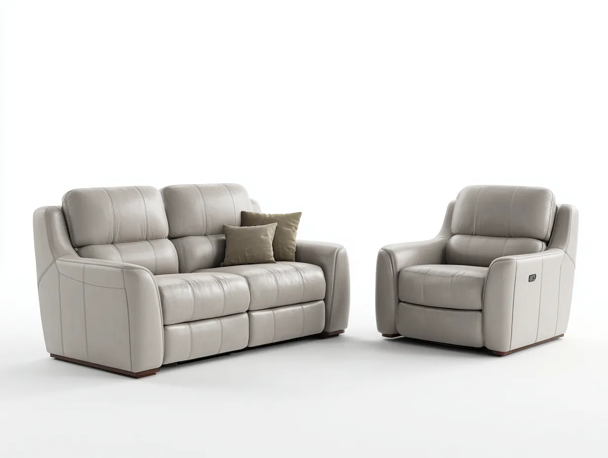 Conjunto de sofás reclinables tapizado en cuero sintético 185x95x100 cm beige - diseño moderno acolchado - para salón-Casamyly