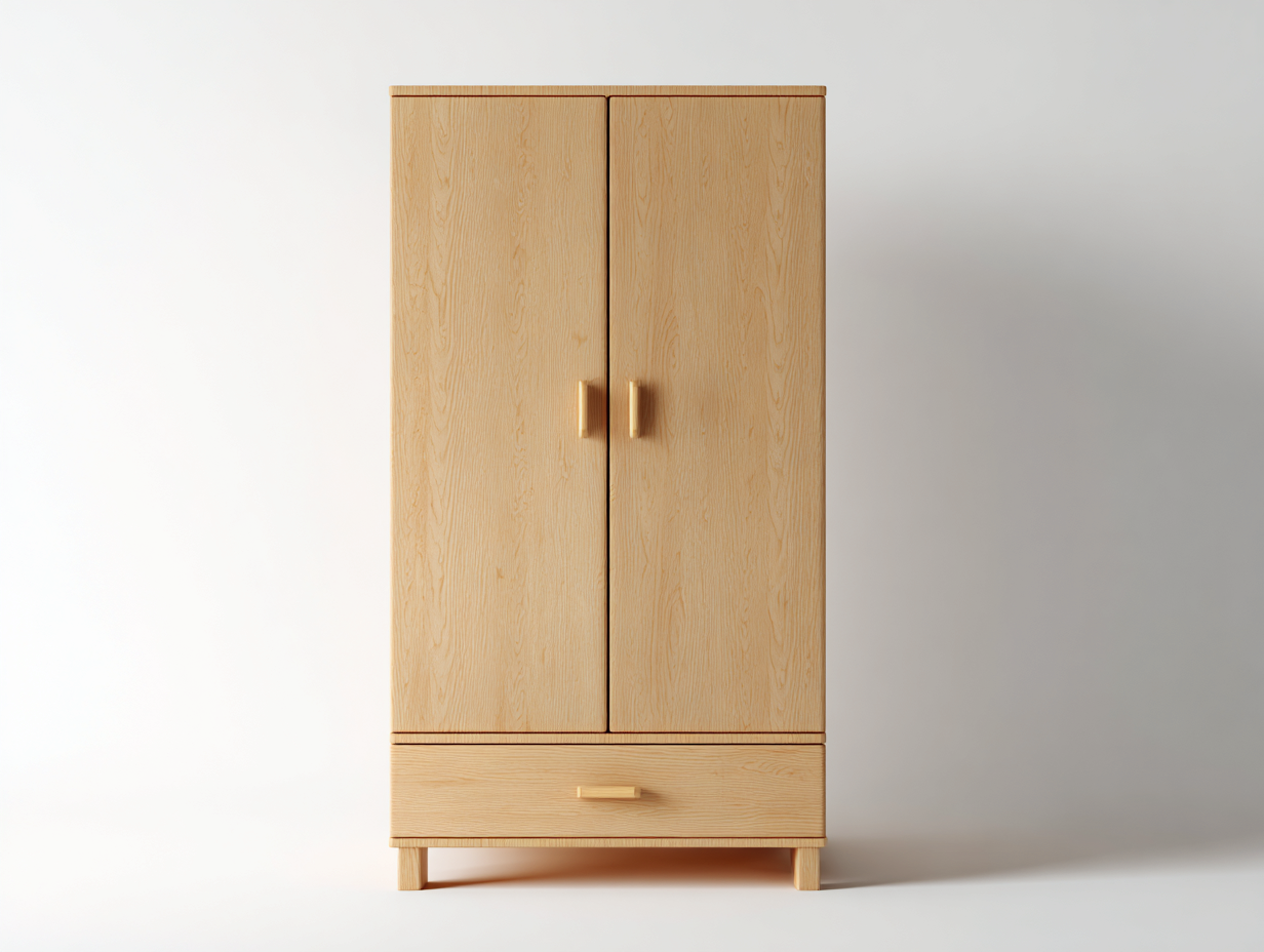 Armarios de madera color natural 90x55x190 cm - diseño moderno con 2 puertas y 1 cajón para dormitorio-Casamyly