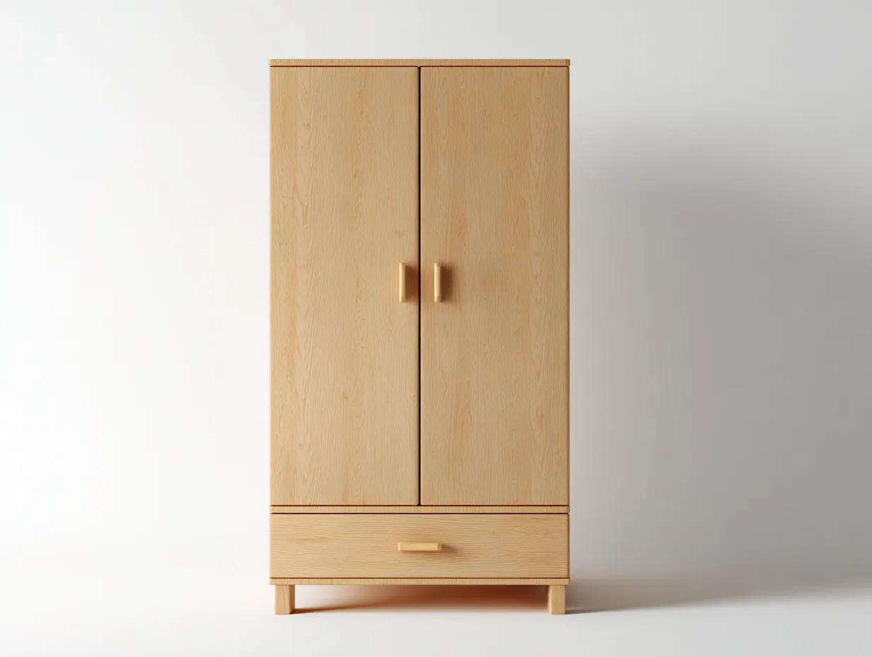 Armarios de madera color natural 90x55x190 cm - diseño moderno con 2 puertas y 1 cajón para dormitorio-Casamyly