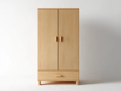 Armarios de madera color natural 90x55x190 cm - diseño moderno con 2 puertas y 1 cajón para dormitorio-Casamyly