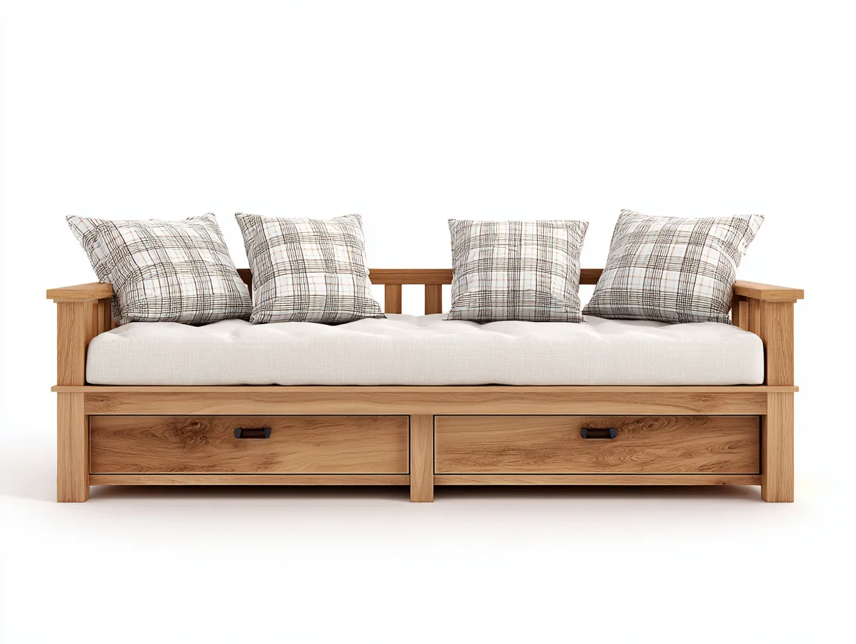 Sofás cama madera y tela 210x95x85 cm - roble natural - estilo moderno funcional-Casamyly