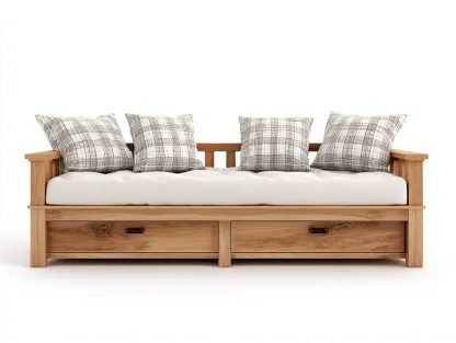 Sofás cama madera y tela 210x95x85 cm - roble natural - estilo moderno funcional-Casamyly