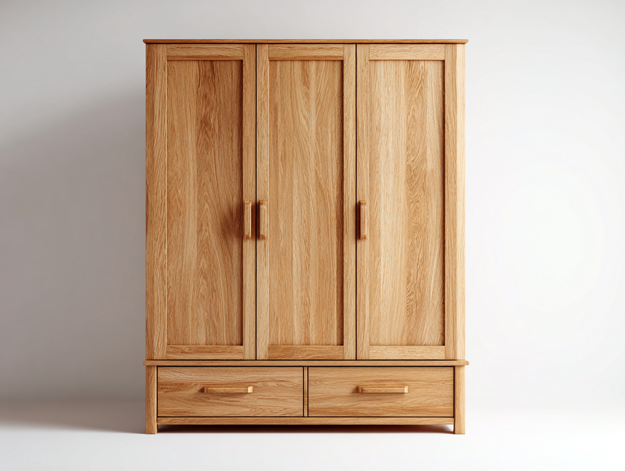 Armarios de madera con 3 puertas y 2 cajones 150x60x200 cm - marrón - diseño natural para dormitorio-Casamyly