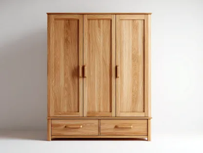 Armarios de madera con 3 puertas y 2 cajones 150x60x200 cm - marrón - diseño natural para dormitorio-Casamyly