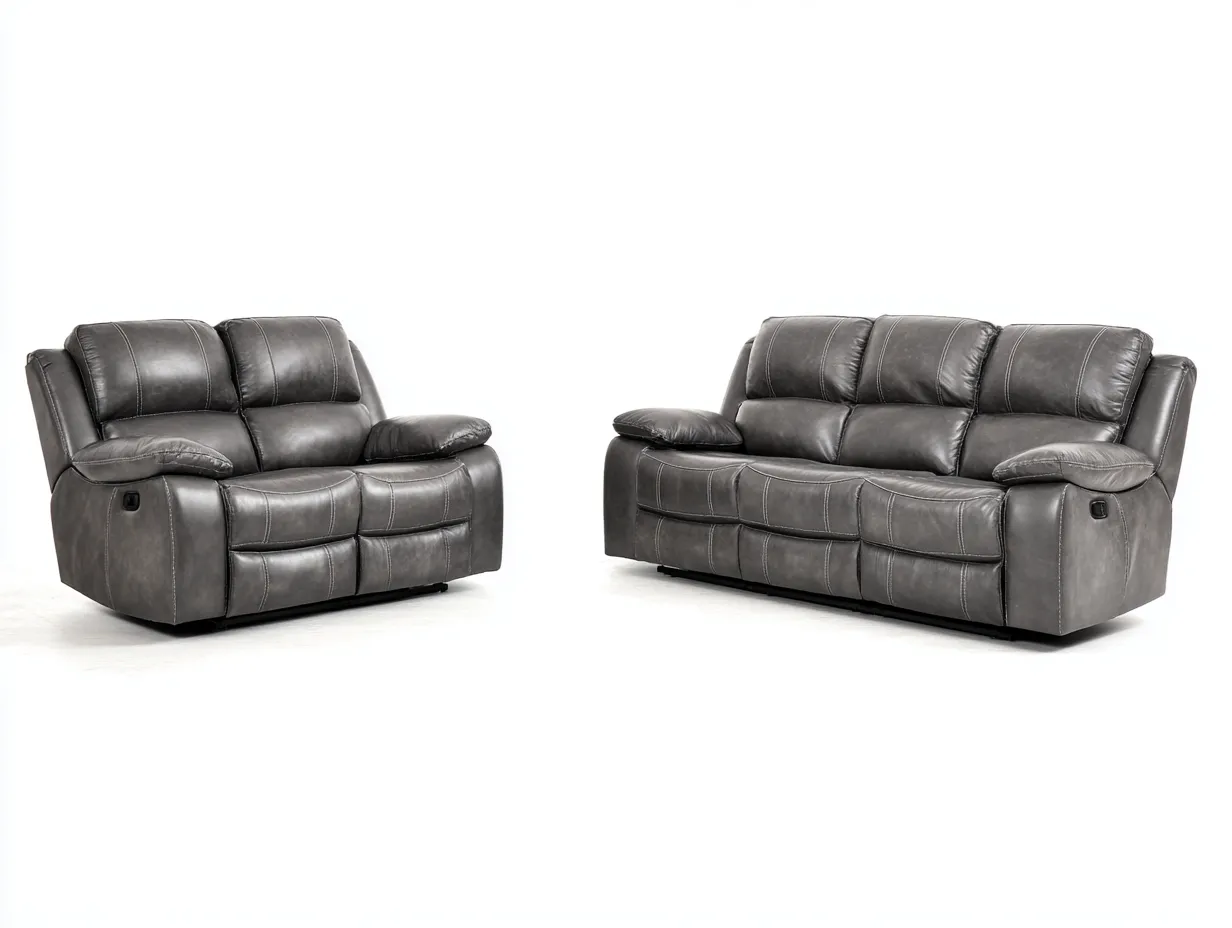Conjunto de sofás reclinables tapizado en piel sintética gris 200x95x105 cm - diseño moderno para sala de estar-Casamyly