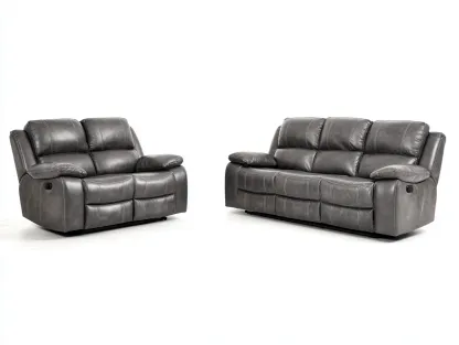 Conjunto de sofás reclinables tapizado en piel sintética gris 200x95x105 cm - diseño moderno para sala de estar-Casamyly