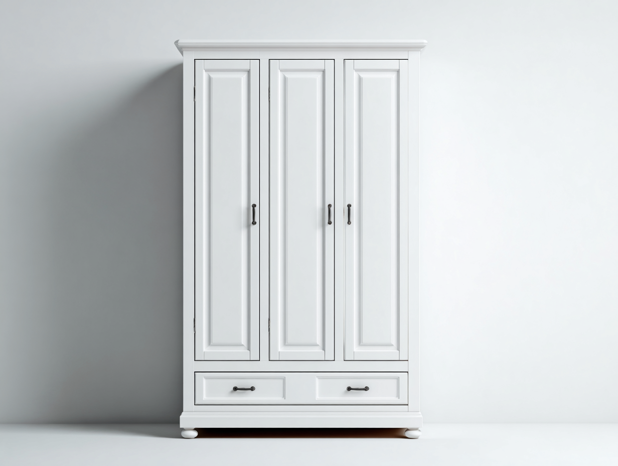 Armarios de madera 120x55x190 cm - blanco - diseño clásico con 3 puertas y 2 cajones-Casamyly