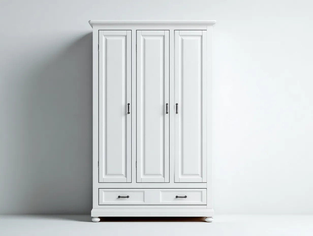 Armarios de madera 120x55x190 cm - blanco - diseño clásico con 3 puertas y 2 cajones-Casamyly