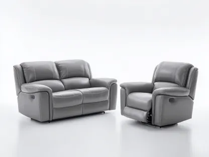 Conjunto de sofás reclinables tapizado en piel sintética gris 190x95x105 cm - diseño moderno para sala de estar-Casamyly