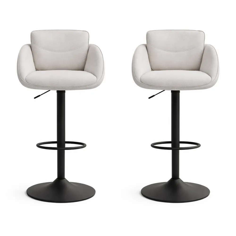 Tabourets de Bar Réglables avec Repose-Pieds et Double Dossier, Beige