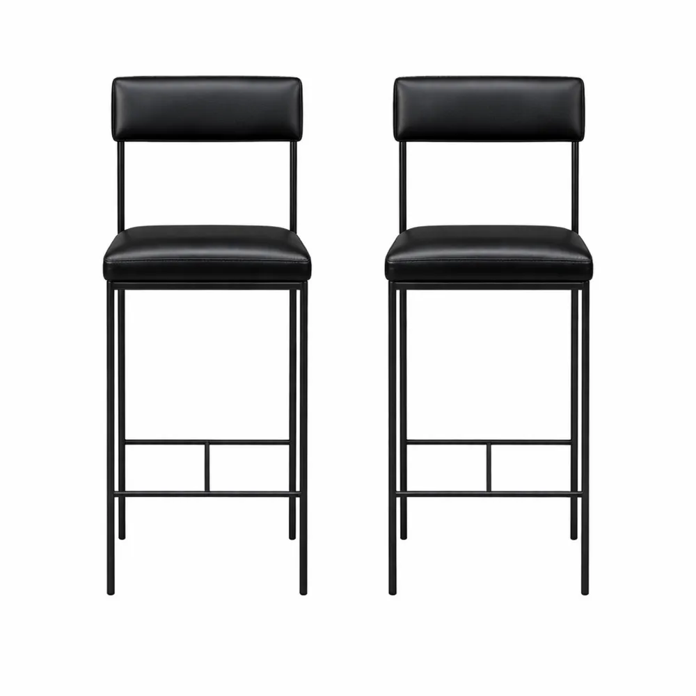 Tabourets de bar industriels rembourrés avec repose-pieds, noir