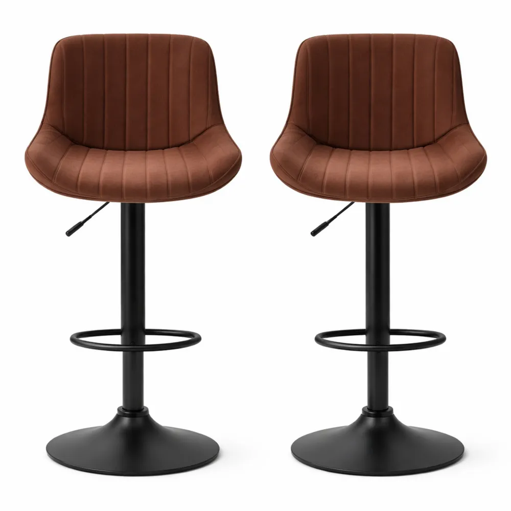 Tabourets de Bar en Velours avec Repose-Pieds Réglables