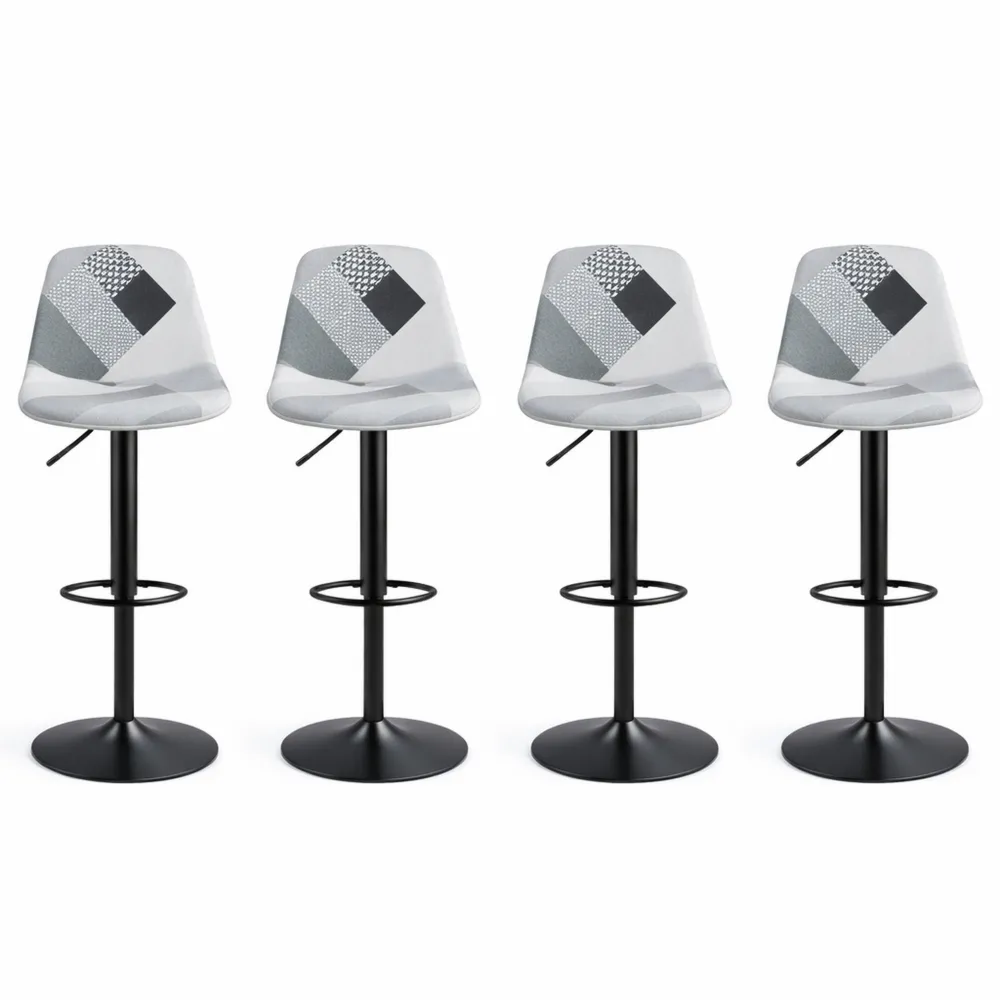 Ensemble de 4 tabourets de bar design en patchwork noir et gris