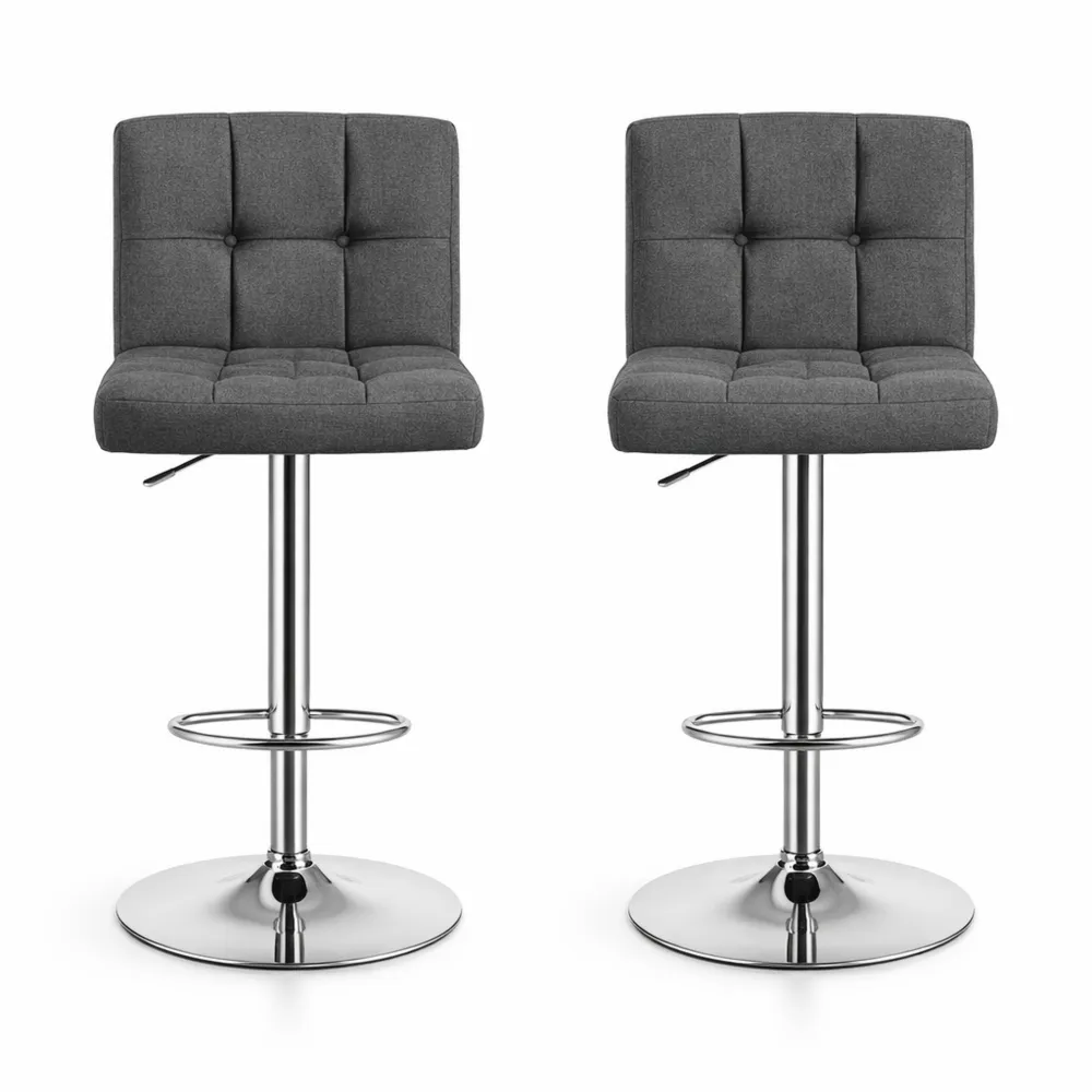 Tabouret de Bar Réglable Pivotant en Lin - Gris Foncé